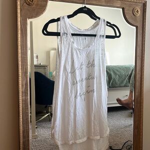 White “let the adventure begin” tank